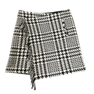 Eddie Bauer Wool Blend Houndstooth Wrap Skirt With Fringe Size 8